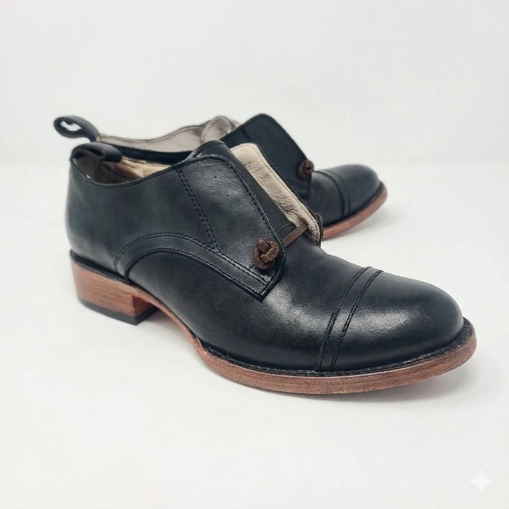 Freebird Mabel‎ Black Leather Distressed Oxfords Low Boots Women Size 7 Slip On
